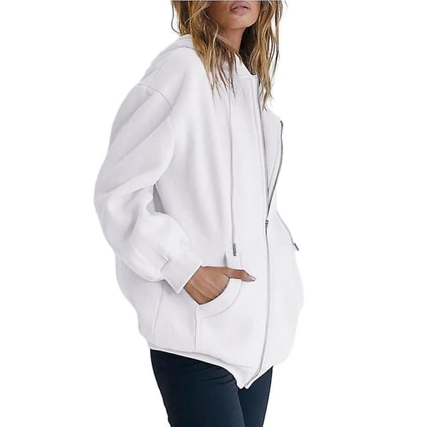 Dame Zip Up Hettegensere, Hette Oversized Genser Casual Jakke White 3XL