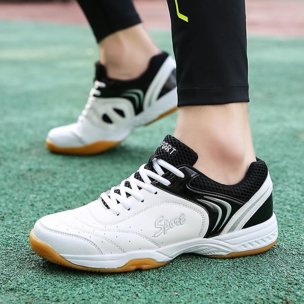 Mænd Kvinder Letvægts Sneaker Mode Indendørs Court Sko Velegnet Til Badminton 3D7059 WhiteBlack EU 43