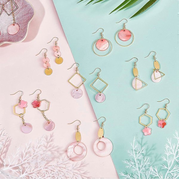 1 Ask DIY 10 Par Rosa Berlock Örhängen Tillverknings Startkit Sötvattensskal Berlocker Geometrisk Blomma Hängande Droppe Rund Triangel Kopplingsringar Smycken M