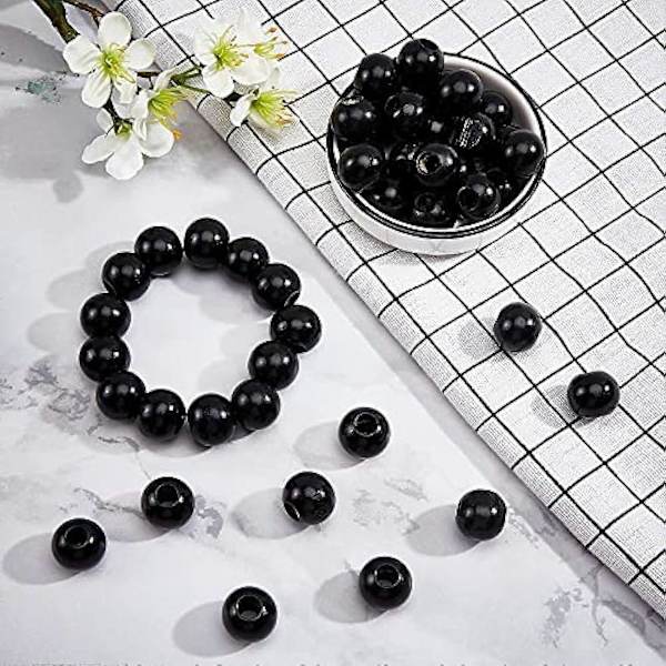 100 stk. Træperler med stort hul 20 mm Runde Macrame Perler Sorte Trækugleperler Løse Spacer Perler til Halloween DIY Guirlande Halskæde Smykkefremstilling Han