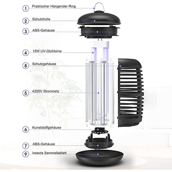 Myggelampe & Myggemiddel 15w Uv, 4200v Elektrisk, Effektiv Rækkevidde 80m