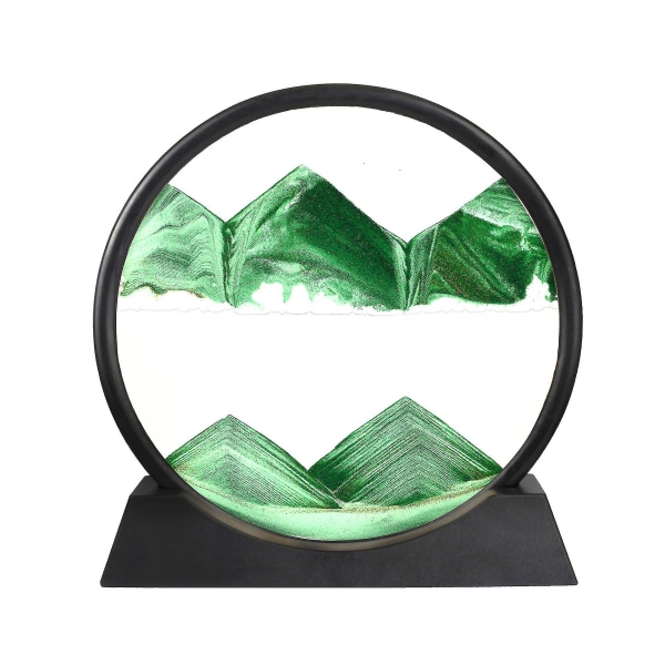 Rörlig sandkonstbild Rund glas 3d djuphavs sandscape flytande sandram heminredning Green 7 inch