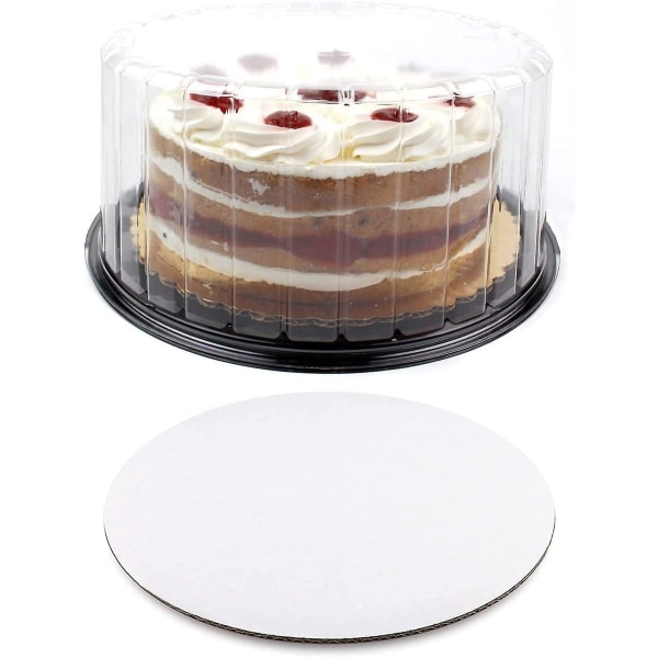 12" Plast tårtbehållare med genomskinligt kupollock 10-11 tum & kakbrädor 10 tum, tårthållare med lock är för 2-3 lager kakor, kakbräda är rund, kaka