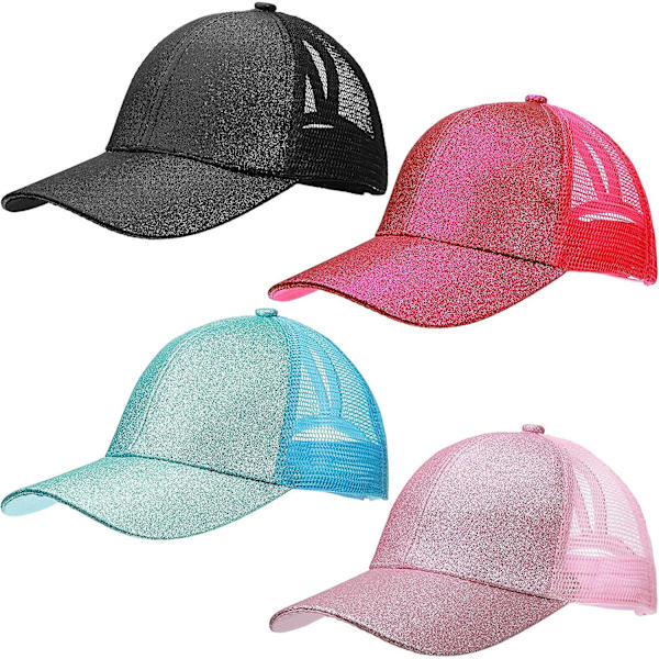 Flickebaskebollshattar Barn Glitter Hästsvanshattar Justerbar Baseballkeps Blank Flickor Hög Messy Bun Baseballkeps