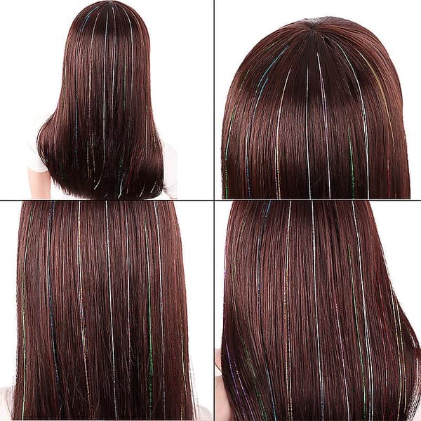 6 stk. Glitter Hår Lametta Med Clips Blændende Lametta Hår Extensions Silver