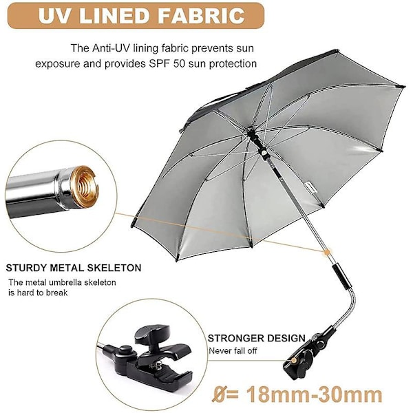 Universell parasoll solskydd för barnvagnar solskydd paraply Grey