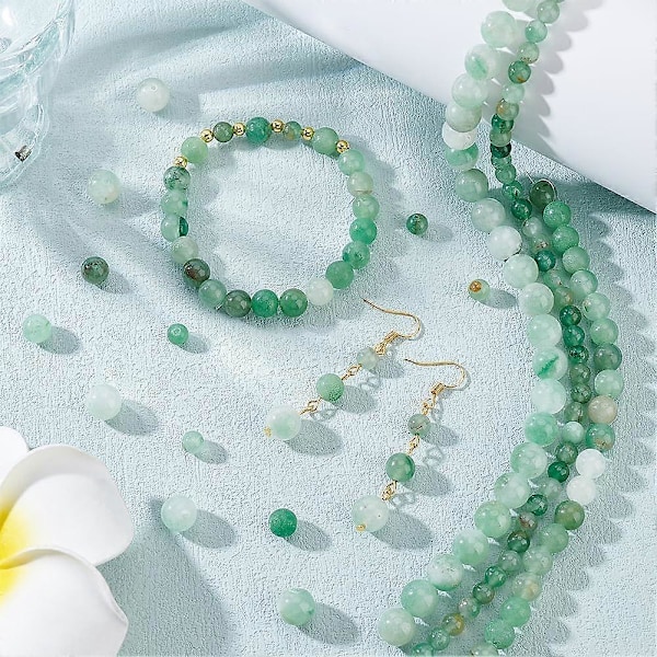 omtrent 146 stk 6mm 8mm 10mm Naturlige Grønne Aventurin Perler Grønne Runde Perler Naturstein Edelsten Perler Krystall Løse Perler for DIY Armbånd Halskjede