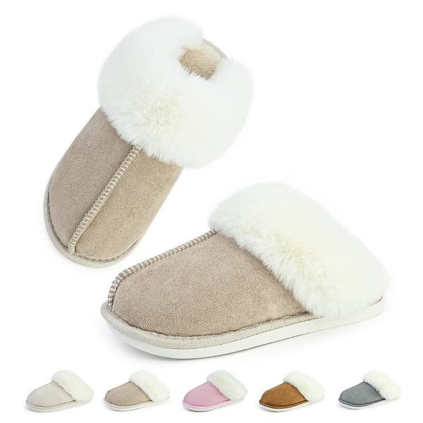 Muhkeat tossut naisille ja miehille, pehmeät ja lämpimät kotitossut Khaki 42-43