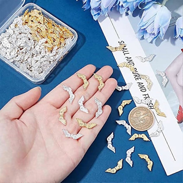 200 st Angel Wings Pärlor 2 Färger Tibetanska Vingpärlor Legering Fairy Wing Spacer Pärlor