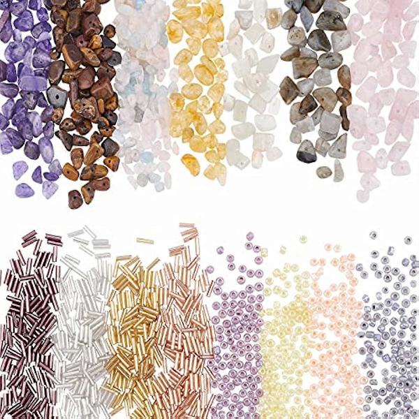 1200 st Gemstenfrön 15 Stilar Borrade Naturliga Stenflis Beads 3mm Frön Beads Glas Bugle Beads Rör Lösa Distans Beads för Örhänge Halsband B