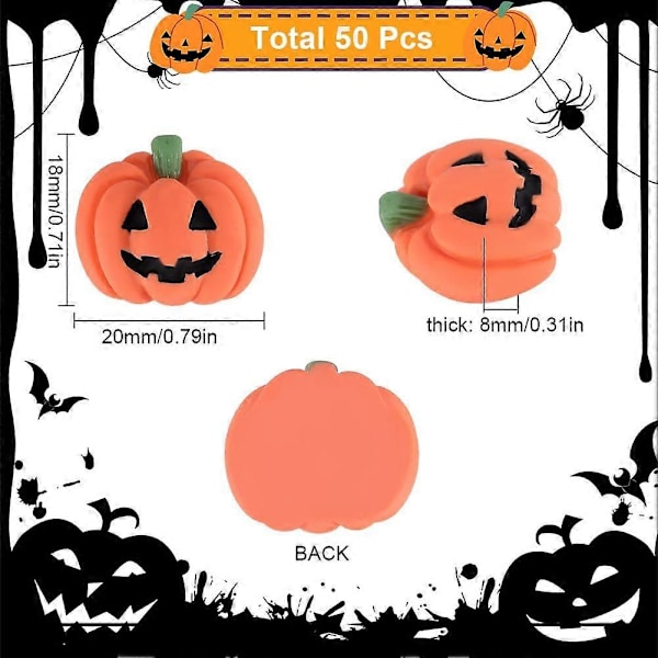 1 Ask 50 st Halloween Cabochons Pumpa Berlock Tecknad Harts 3D Orange Hösttema Pumpor Flatback Cabochon för Smyckestillverkning Scrapbooking Dekoration