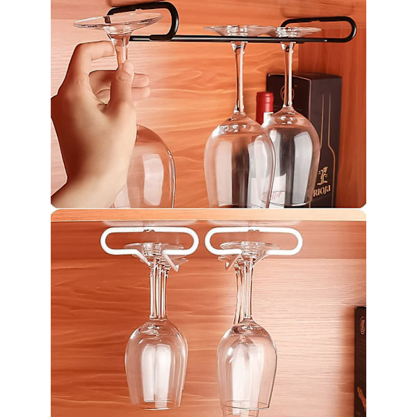 10 tommer sæt med 2 under skab vinglas rack stilkholder glas opbevaring hænger organizer til køkken og bar (sort)