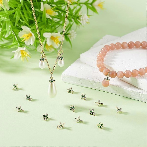 30 stk. Gullfarget Øyepinn Peg Bail 5mm Messing Kopp Peg Bail Pinn med Bail Øyepinn Bails Kløver Smykkekontakt for Halvborede Perler Charms DIY Penda
