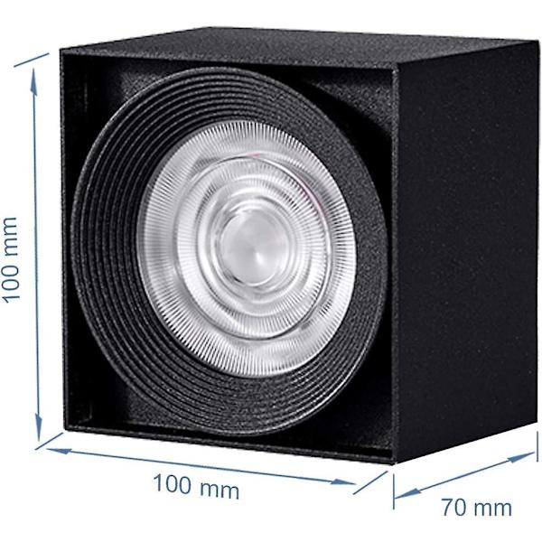 10w LED Takspotlampe, justerbar, IP20, 10x10x7cm (svart-4000k)