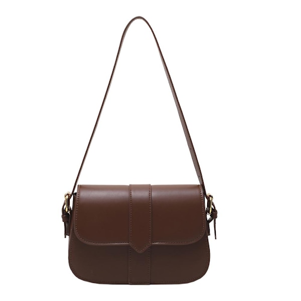 Mote Retro PU Lær Sadelveske Skulderveske Crossbody Veske Dame Ensfarget Underarmsveske brown