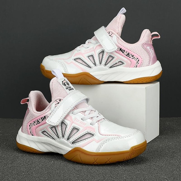 Lätta sneakers för barn, fashionabla inomhusskor för badminton 3D991 WhitePink EU 30