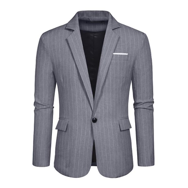 Herre Blazer Slim Fit Jakke, Enkeltknappet Blazer med Én Knap Grey L