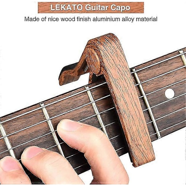 Gitarr Capo med 6 Gitarrplektrum, Ukulele Capo Akustisk Elektrisk Gitarr Clip Snabbt Byte Capo Clamp för Akustiska Elektriska Gitarrer wooden
