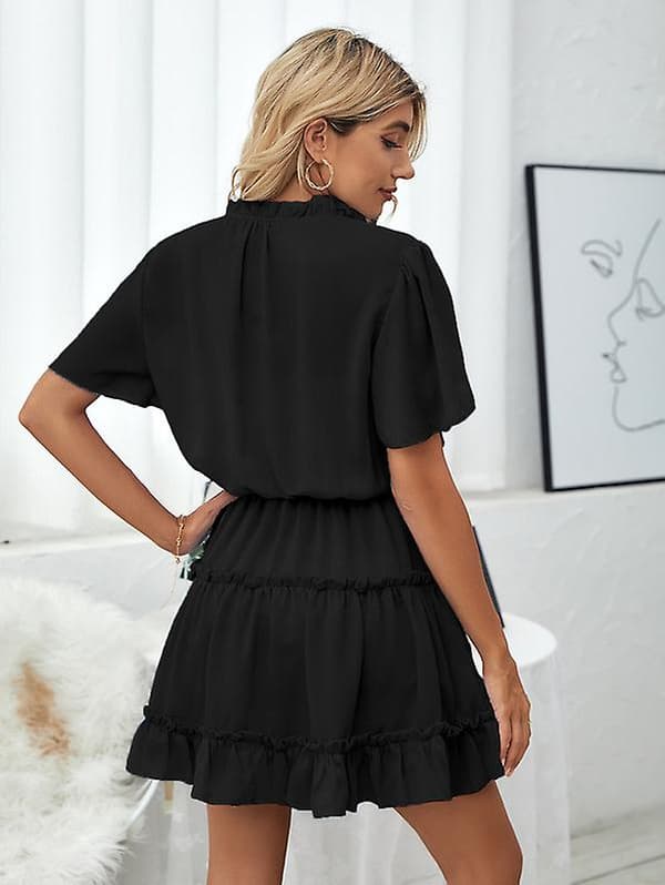 Dame V-hals Flæse Chiffon Kjole Blue M