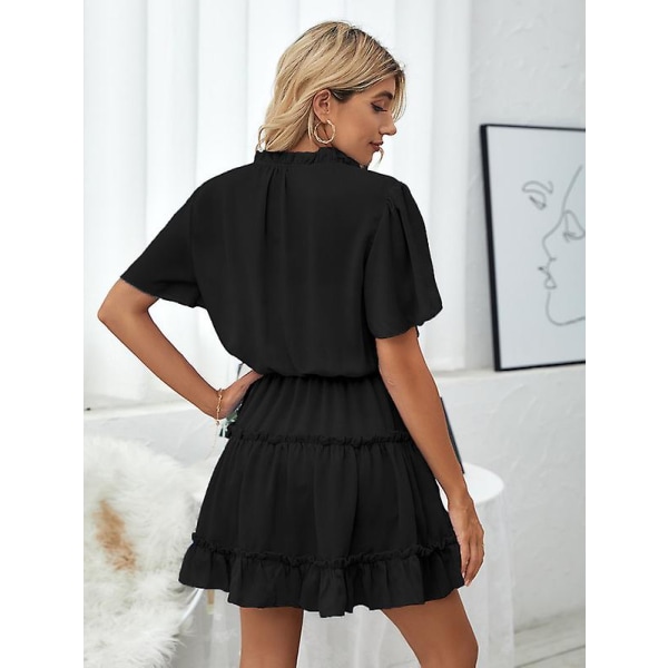 Dame V-hals Kjole med Volanger i Chiffon Red L