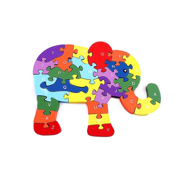 Alfabet Pussel Byggklossar Djurträpussel, träorm Bokstäver Siffror Blockleksaker Elephant