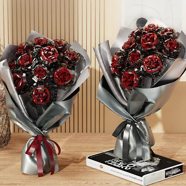 Blombukett Byggsats 776 st med lampor, 11 konstgjorda rosor Kreativ botanisk samling set, Micro Mini Byggstenar