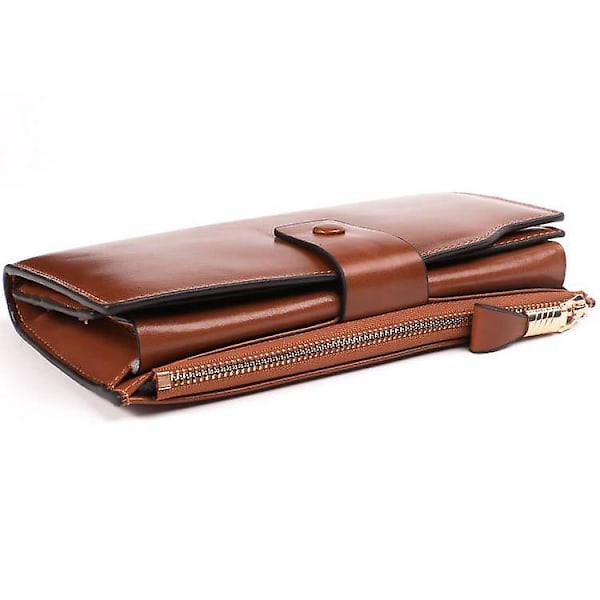 Retro Stil Toppskikts Läder Tri-fold Multifunktionell Kortfack Dragkedja Plånbok för Kvinnor