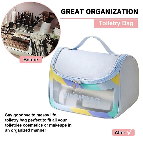 Genomskinlig reseförpackningskub/genomskinlig PU/PVC-påse, transparent multifunktionell väska blue