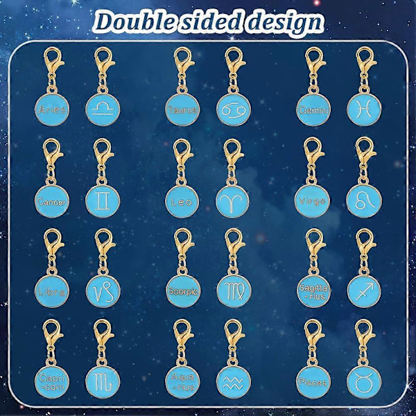 72 st 12 Stjärntecken Berlocker Emalj Konstellation Charms med Hummerklo Fästen Virka Stickmarkörer Zodiac Sign Berlocker för Halsband Örhänge