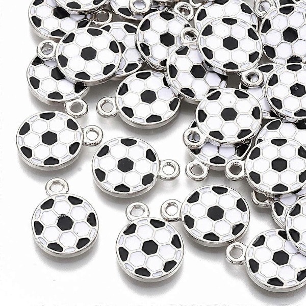 Legeringsemaljberlocker Sportcharm Fotboll/Fotboll Platina Vit 16,5x12,5x2mm Hål: 2mm