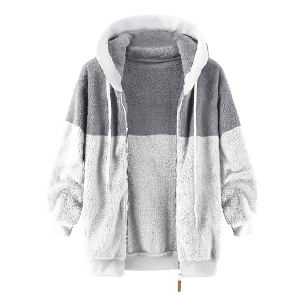 Fleece Hættefrakke til Kvinder Langærmet Lynlås Lomme Hætte Holder Varmen i Det Kølige Vejr XL Gray