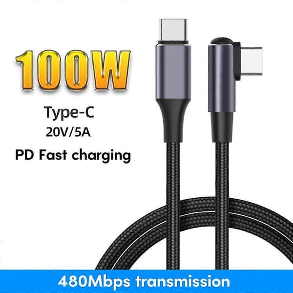 PD100W USB C til Type C Hurtig Opladnings Datakabel 90 Graders Vinkel til Pad Laptops 3m