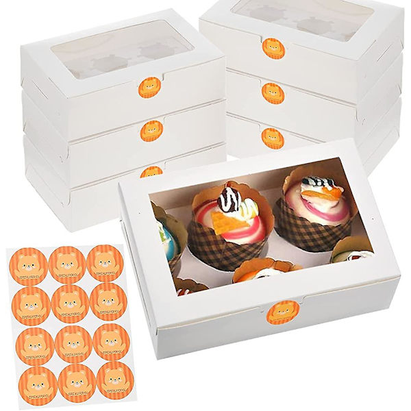 12 stk. Heilwiy Cupcake Æsker Hvid Papir Bageriæske Med Vindue. 6-huls Holder