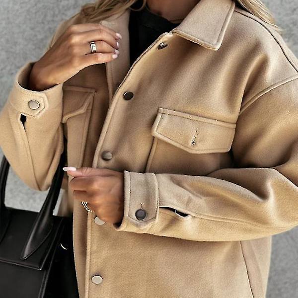 Høst/vinter Frakk med jakkeslag, brystlomme, enkeltspent, tykk ensfarget skjorte 2XL Khaki
