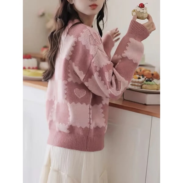 Blomstret patchwork-sweater til Valentinsdag, afslappet langærmet sweater, afslappede toppe til efterår og vinter, dametøj brown