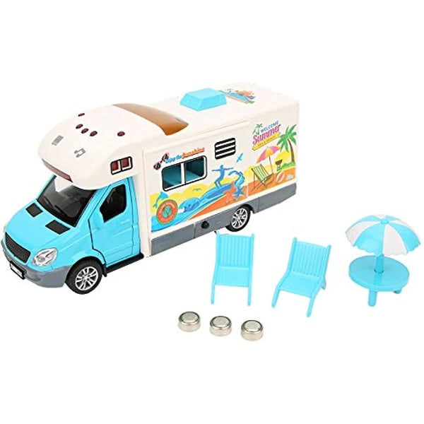 Simuleringshusbil Klassisk Leksak Husvagn Happy Travel Rv Modell Med Ljud Och Ljus Legering Leksaksfordon Lekset För Pojkar Och Flickor [blå]