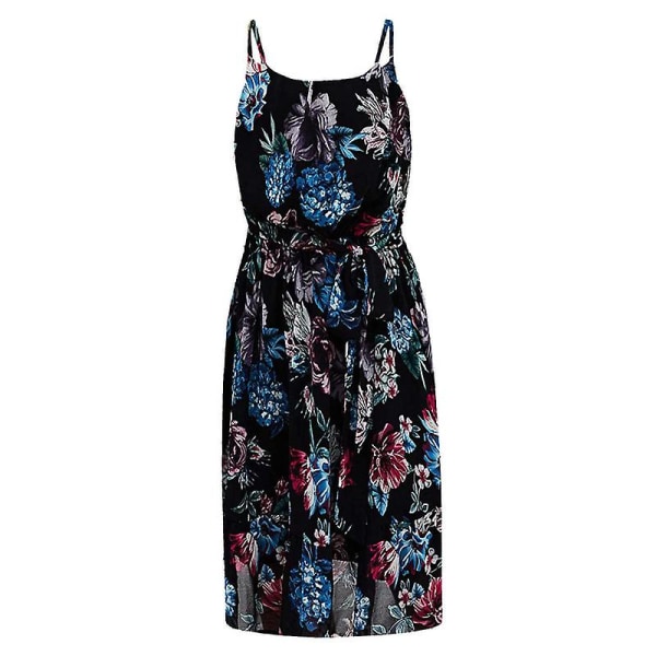 Sommerlig blomstrete A-linje kort cami-kjole for kvinner Black M
