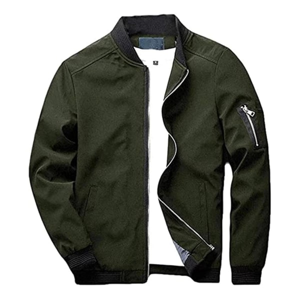 Flight Bomber Jacket Fashion Casual Zipper Closure Trendy Jackets Coat Men M Green