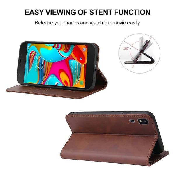 Læder telefoncover med magnetlukning til Samsung Galaxy A2 Core / A260 Brown