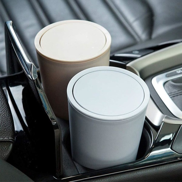 2 st bilens papperskorg, bilens papperskorgar med lock, plast bärbar läckagesäker mini papperskorg (beige, blå)