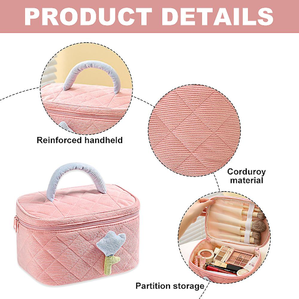 Fløjls Kosmetiktaske Sød Niche Dame Opbevaringstaske Bærbar Kosmetik Opbevaringstaske med Stor Kapacitet pink
