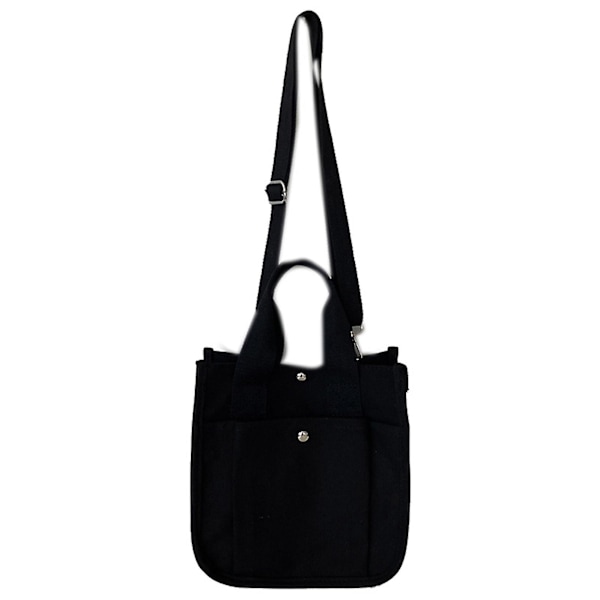 Ensfarget enkel damehåndveske vertikal firkantet crossbody-veske i canvas for skole og shopping Black