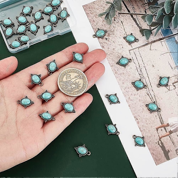 30 stk. Legering Turkis Anheng Oval Dråpeformet Syntetisk Turkis Store Anheng Antikk Bronse Retro Anheng for DIY Smykkelaging Halskjede Armbånd