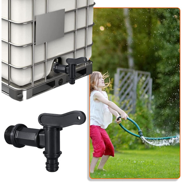 Muovinen säiliöhana, IBC-vesisäiliöadapteri, puutarhaletkun hana-adapteri, 3/4\" (2 kpl)