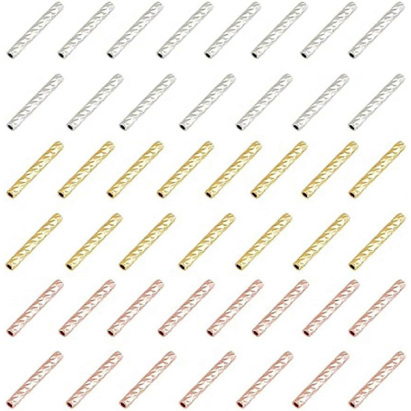 90 st Brassrörpärlor 10mm Långa Facetterade Noddle Rörpärlor 3 Färger Metall Distans Pärlor