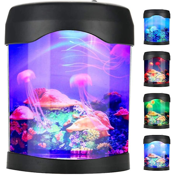 Usb Akvarieljus Skrivbord Mini Fisk Tank Stämningsbelysning Led Färgförändrande Nattlampa För Barn Inbyggd Nattljus Timer Batteridriven Ingen Vatten Svart