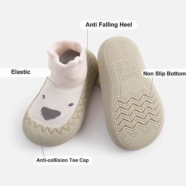 Baby Sock Shoes Halkfria Söta Cartoon Mjuka Stickade Baby Golvskor Småbarnsskor För Flickor Pojkar khaki 12 18months