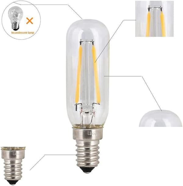 2 stk. 4w Ses Led Emhættelyspære E14 Kold Hvid 6000k T25,40w