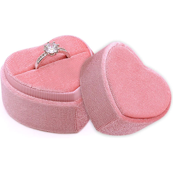 Velvet Ringæske Pink - Premium Flot Hjerteformet Ringæske Display Holder Med Aftageligt Låg Ringbæreræske Til Frieri, Forlovelse, Bryllup, Cer