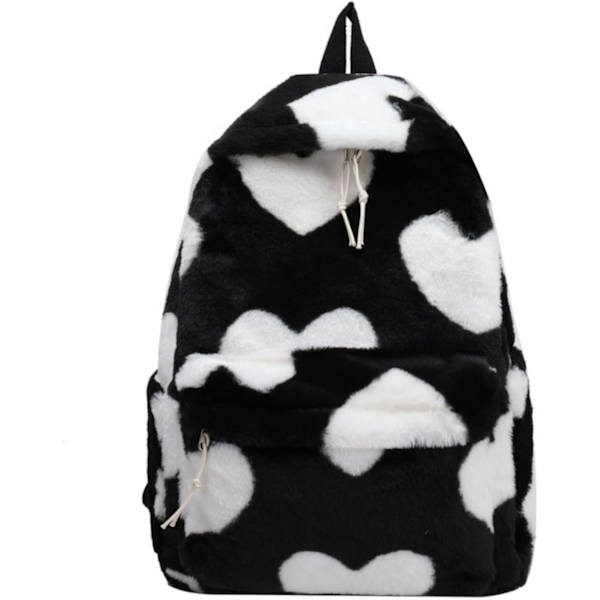 Fuskepels ryggsekk fluffy søt ryggsekk furry plysj ryggsekk sherpa ryggsekk for jenter kvinner skole fuzzy svart